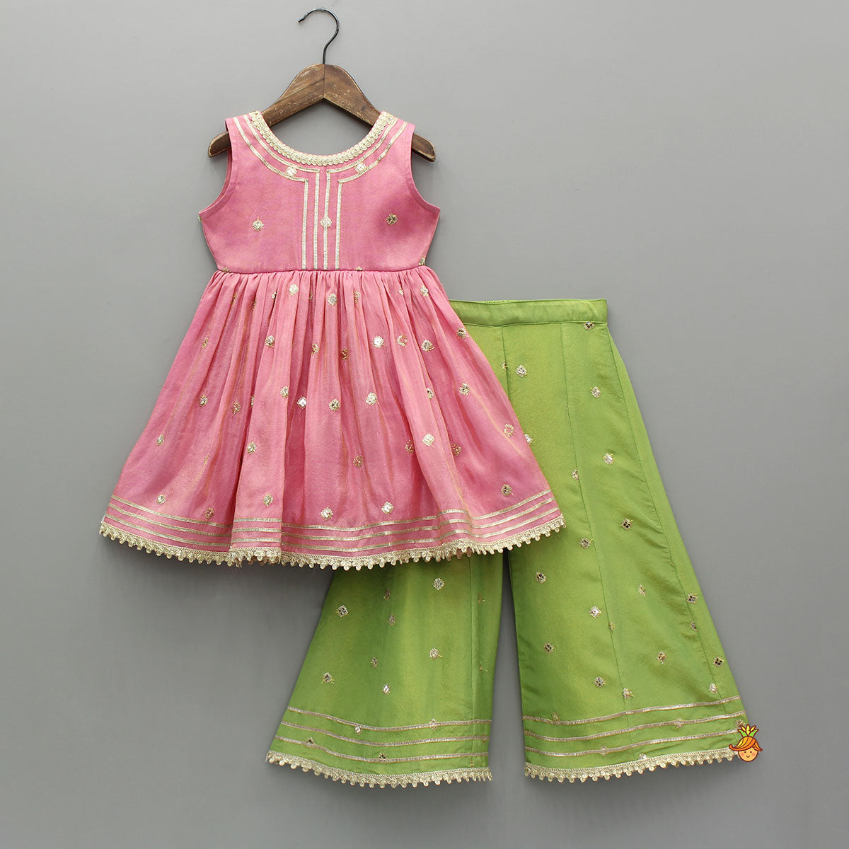 Beautiful Shimmery Kurti With Shimmery Palazzo And Dupatta With Sling Bag