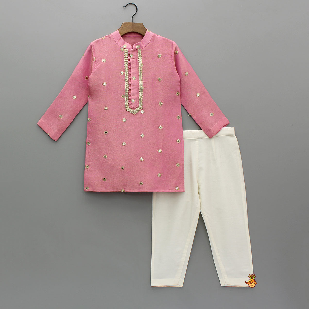 Shimmery Faux Mirror Embroidered Pink Kurta With Pyjama