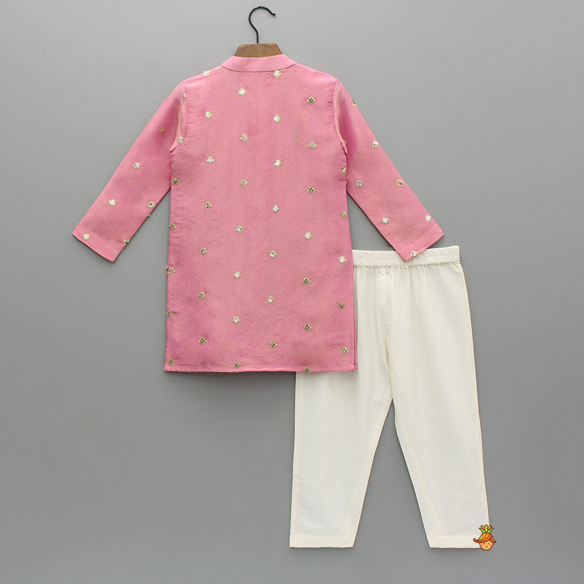 Shimmery Faux Mirror Embroidered Pink Kurta With Pyjama