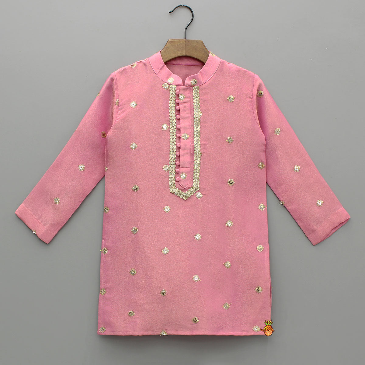 Shimmery Faux Mirror Embroidered Pink Kurta With Pyjama