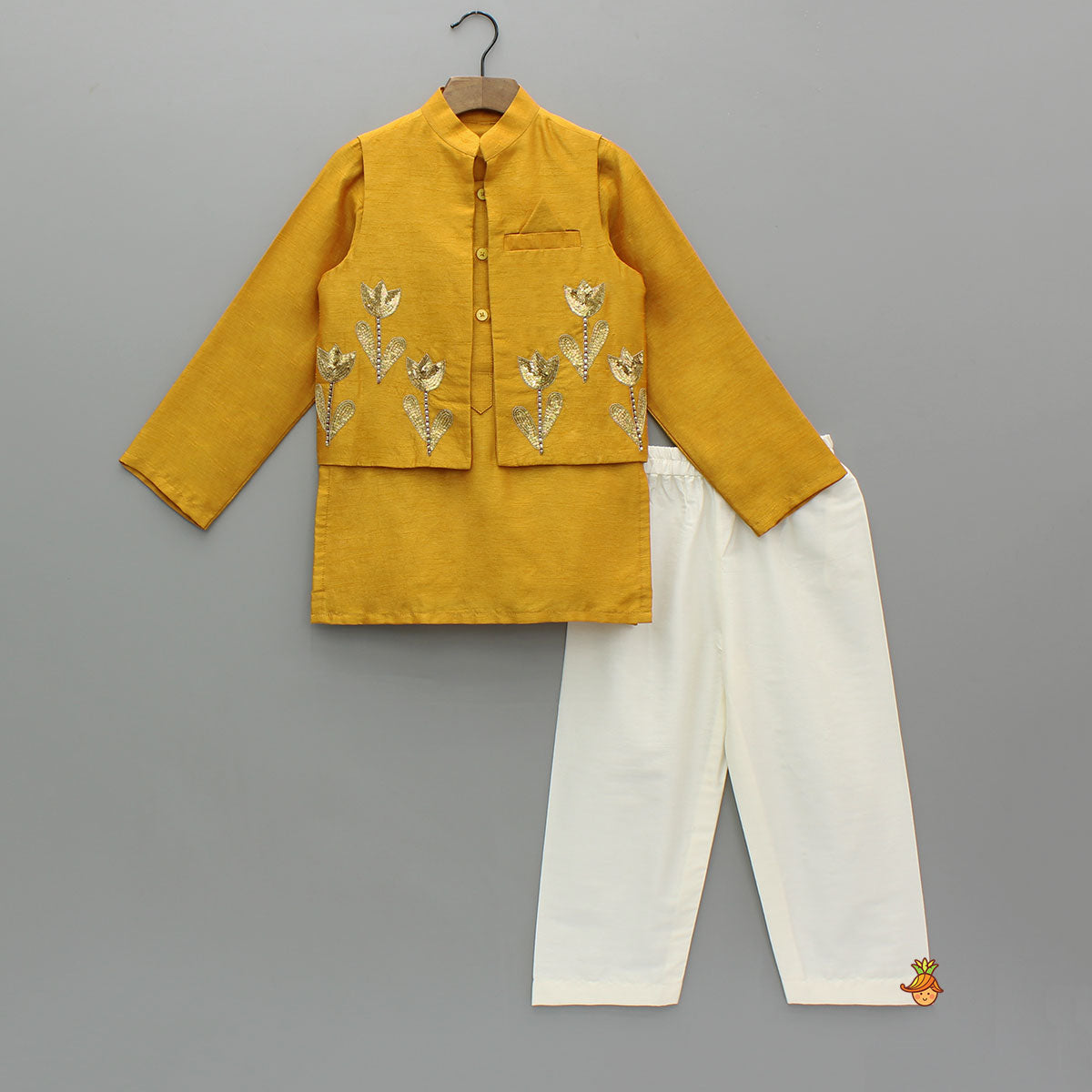 Ethnic Kurta With Front Open Embroidered Jacket And Pyjama