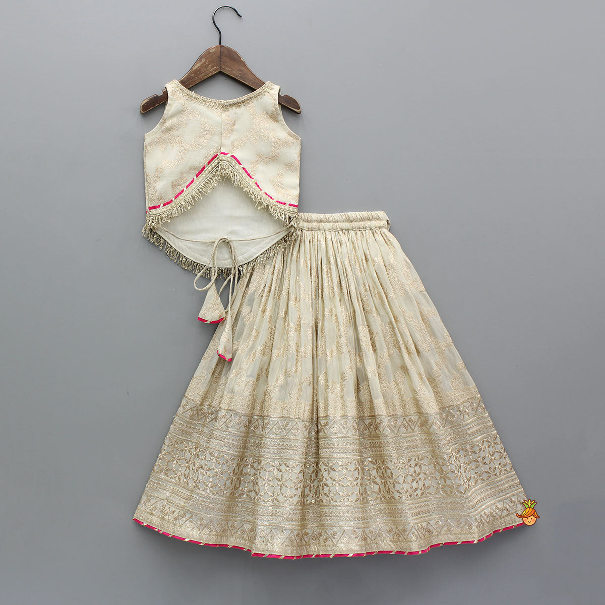 Lace Adorned Floral Sleeveless Top With Sequin Detailed Lehenga