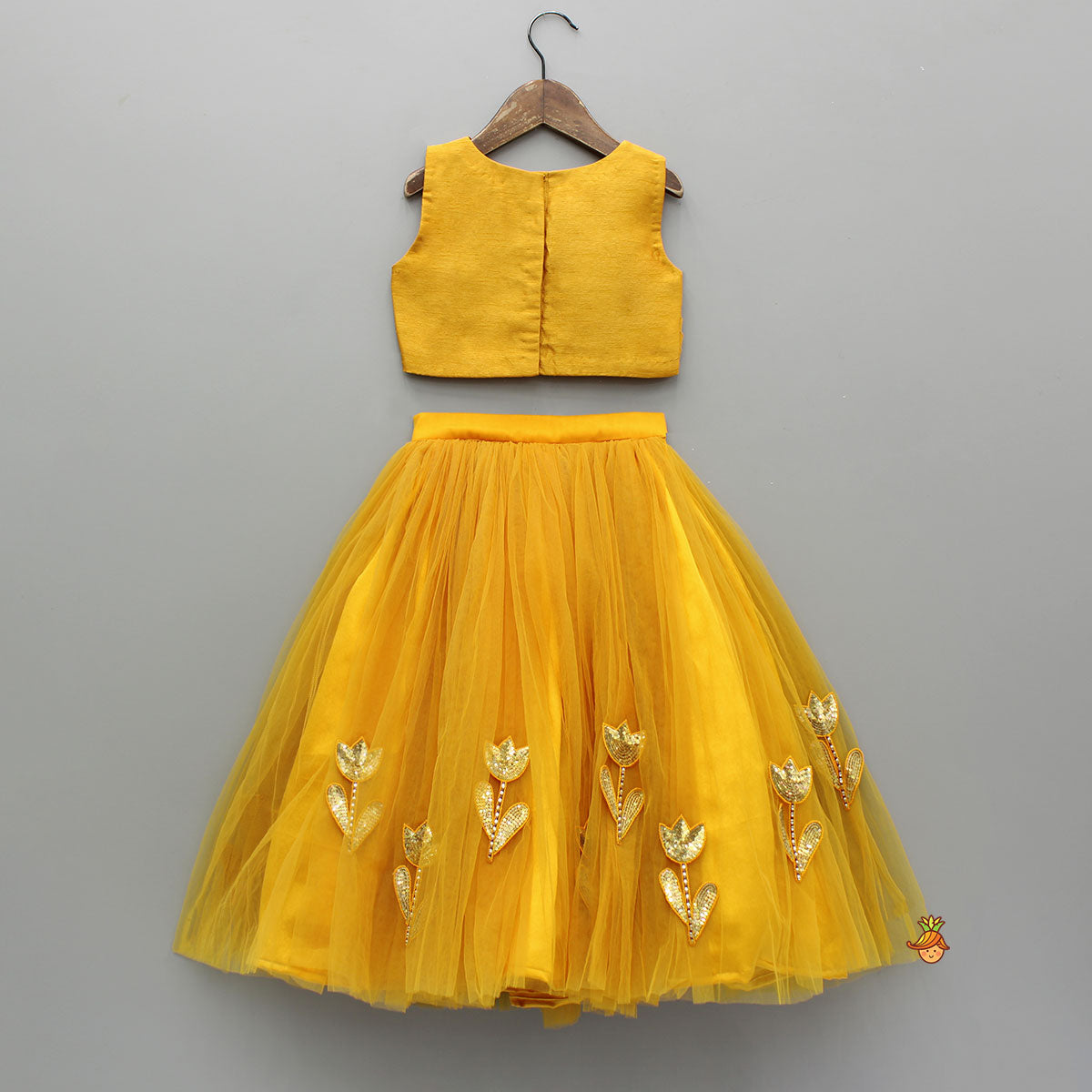 Sequins Embroidered Pleat Detailed Top With Tulle Lehenga And Dupatta