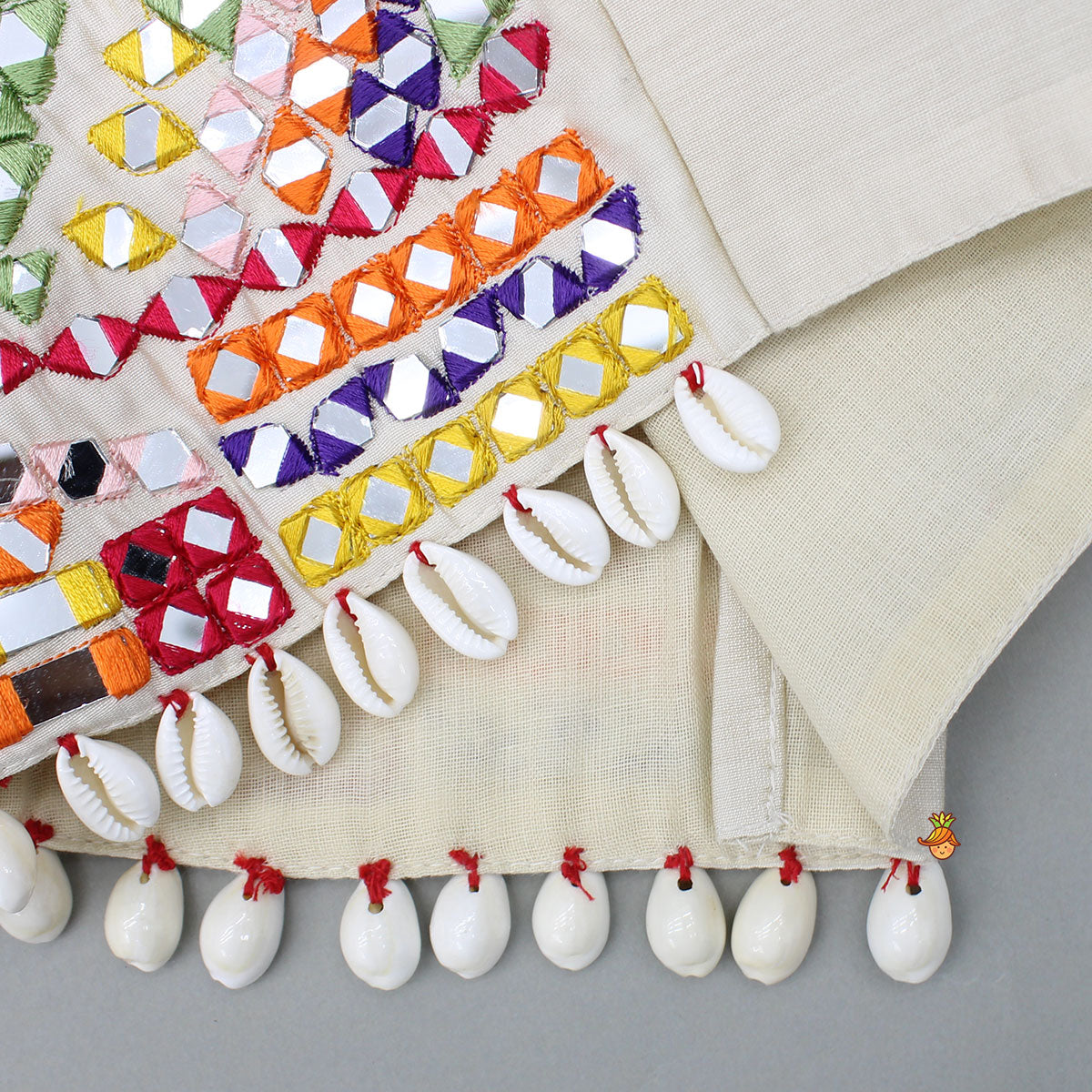 Beautiful Mirror Hand Embroidered Tie-up Top With Multicolour Bandhani Printed Lehenga And Bandana