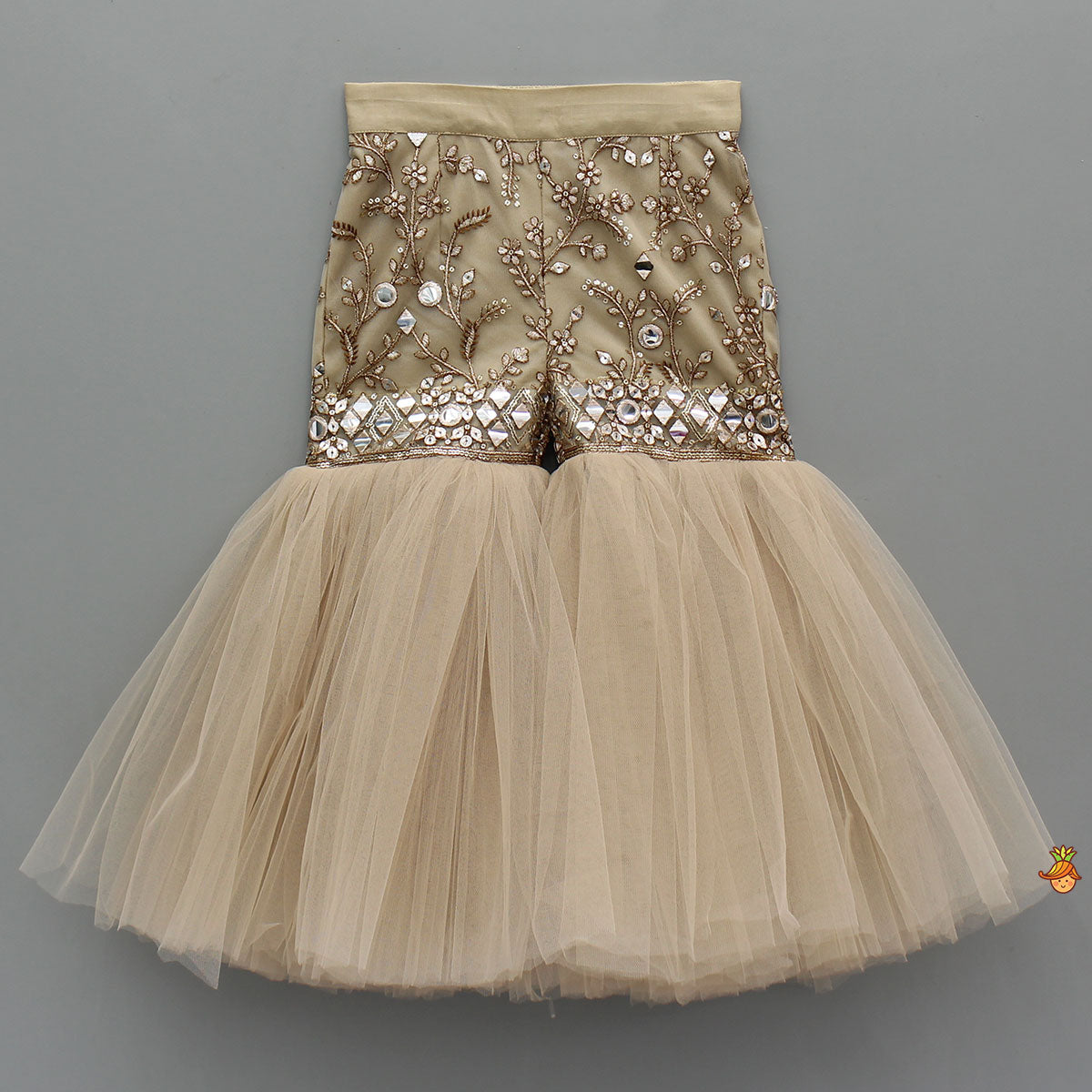 Stunning Faux Mirror Embroidered One Shoulder Top With Sharara And Dupatta With Bow Hair Clip