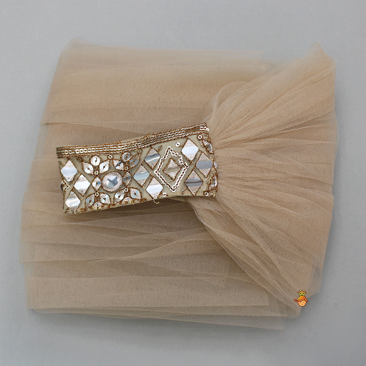 Stunning Faux Mirror Embroidered One Shoulder Top With Sharara And Dupatta With Bow Hair Clip