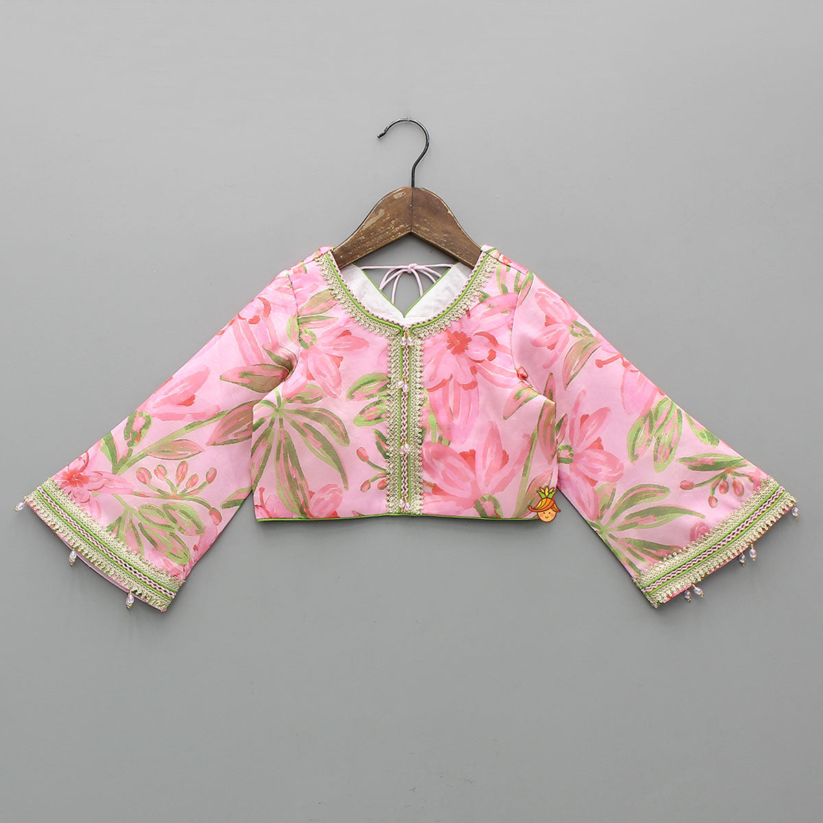 Floral Printed Lace Work Top With Matching Lehenga And Net Dupatta