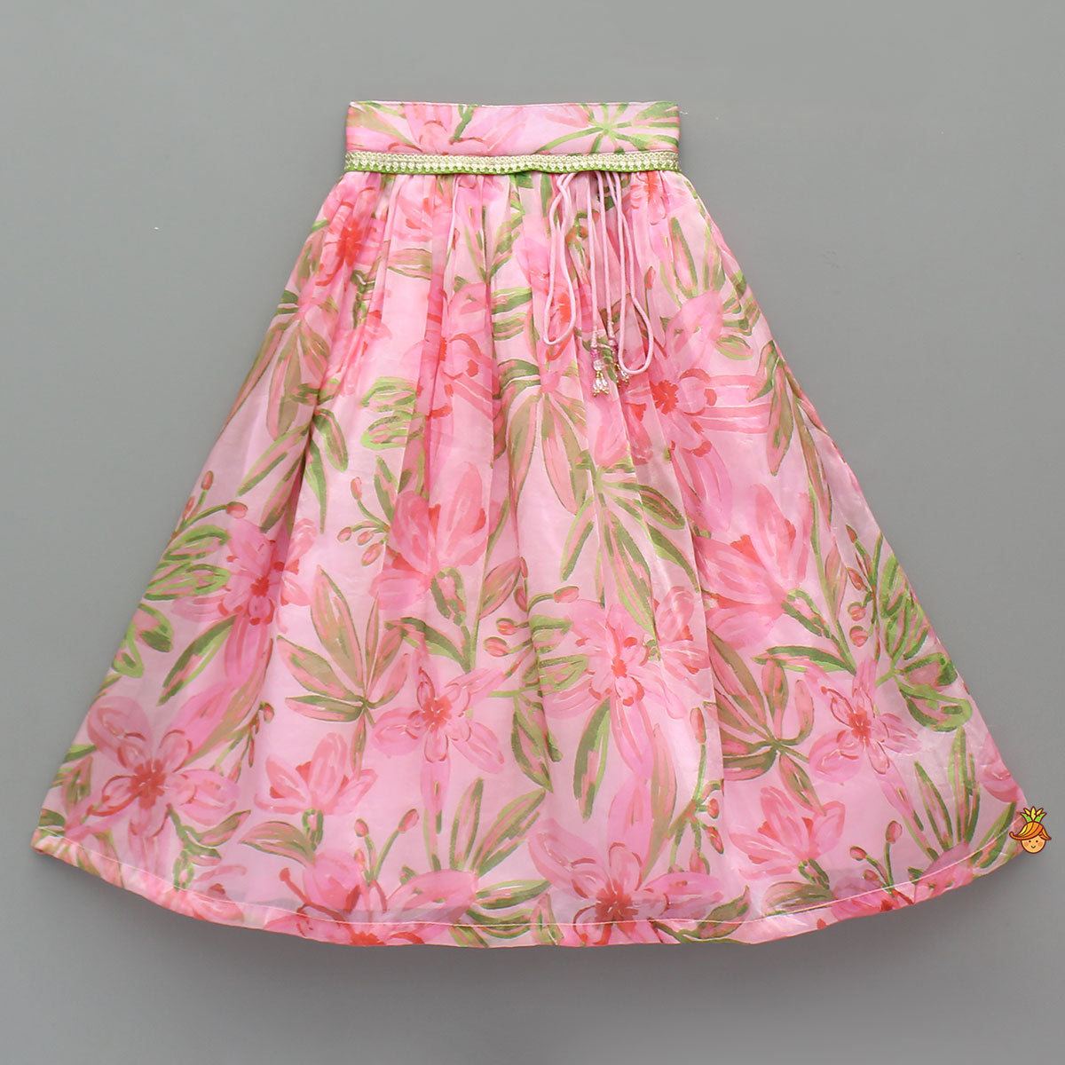 Floral Printed Lace Work Top With Matching Lehenga And Net Dupatta