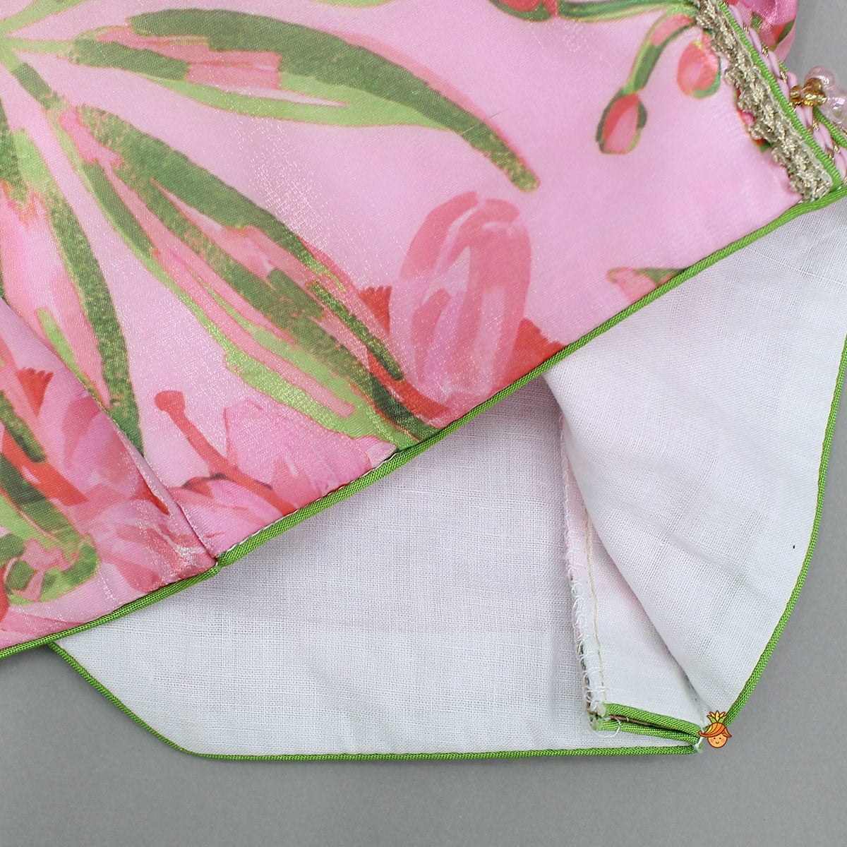 Floral Printed Lace Work Top With Matching Lehenga And Net Dupatta