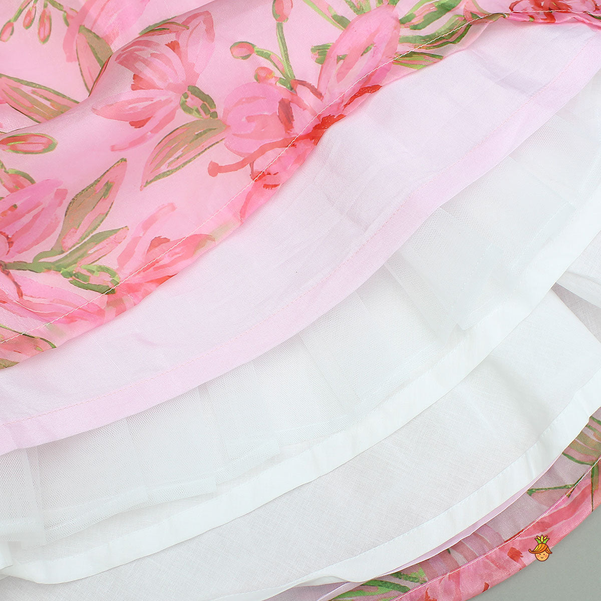 Floral Printed Lace Work Top With Matching Lehenga And Net Dupatta