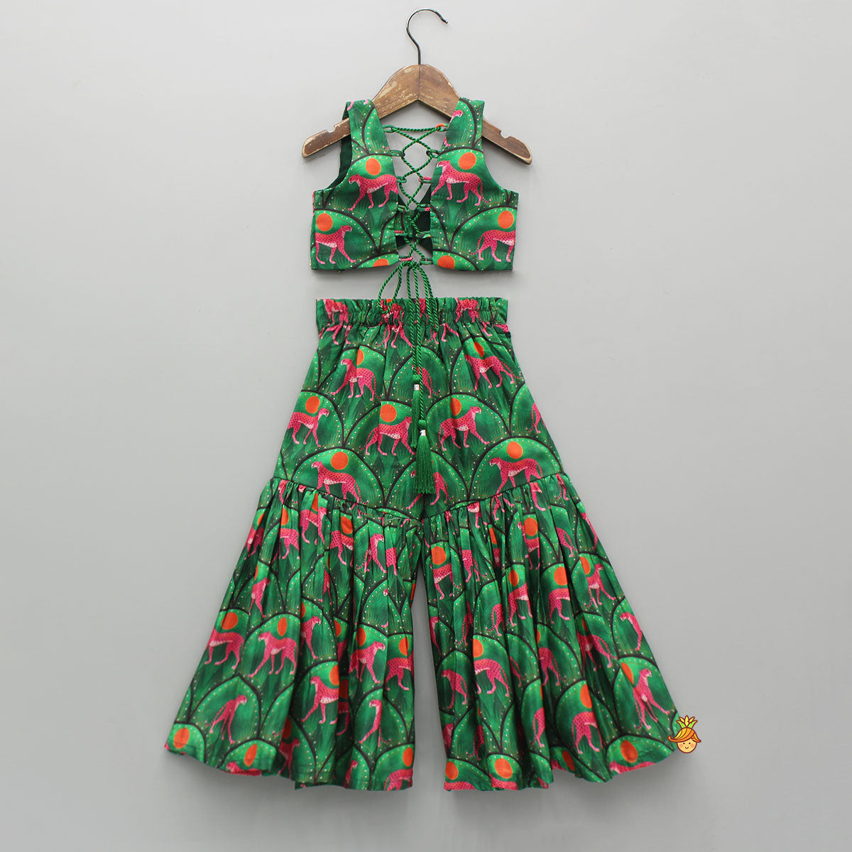 Green Printed Stylish Crop Top With Sharara