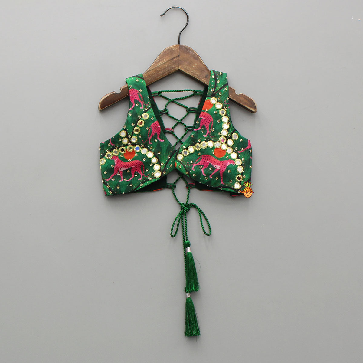 Green Printed Stylish Crop Top With Sharara