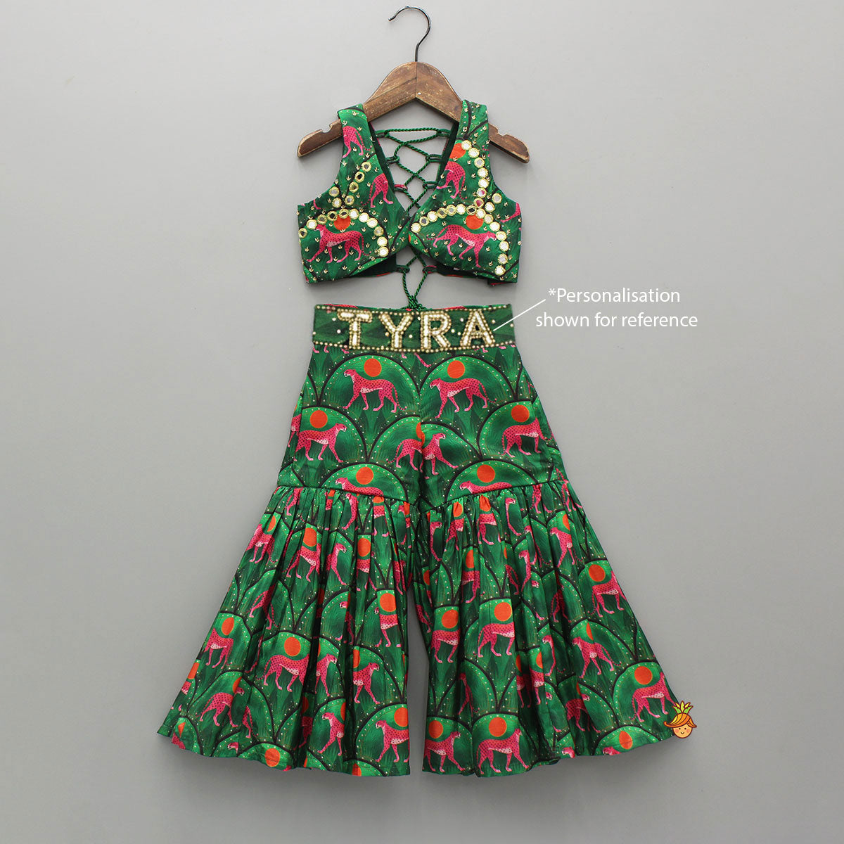 Green Printed Stylish Crop Top With Sharara