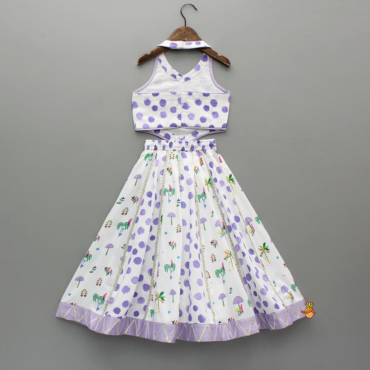 Watery Polka Dots Top With Matching Lehenga And Dupatta