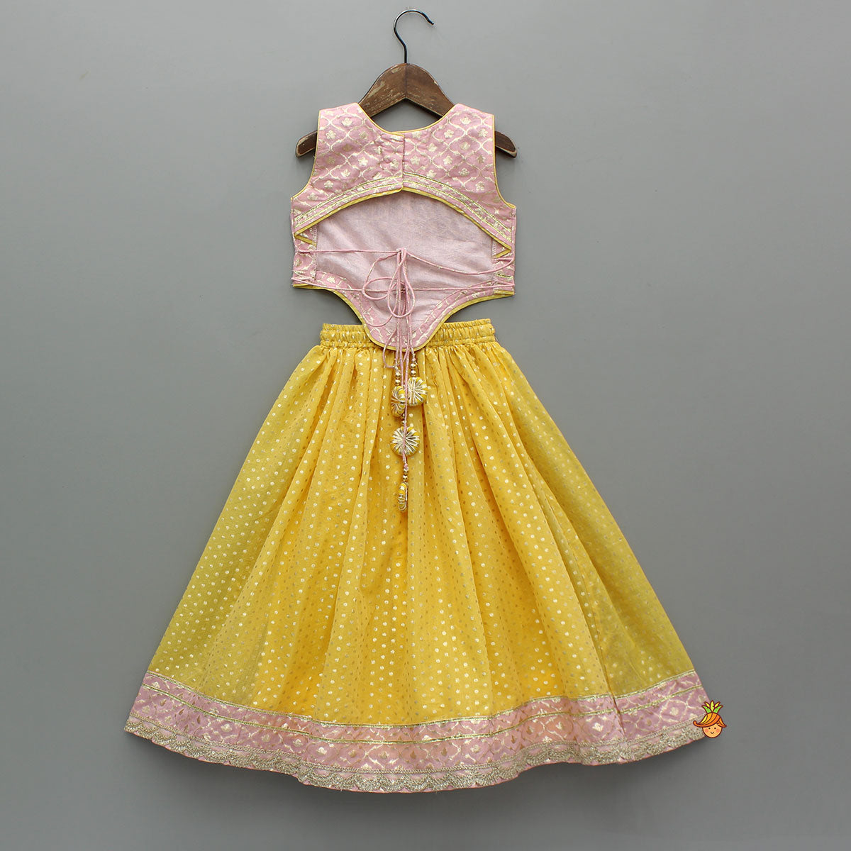 Pink Brocade Top With Yellow Chanderi Lehenga And Dupatta