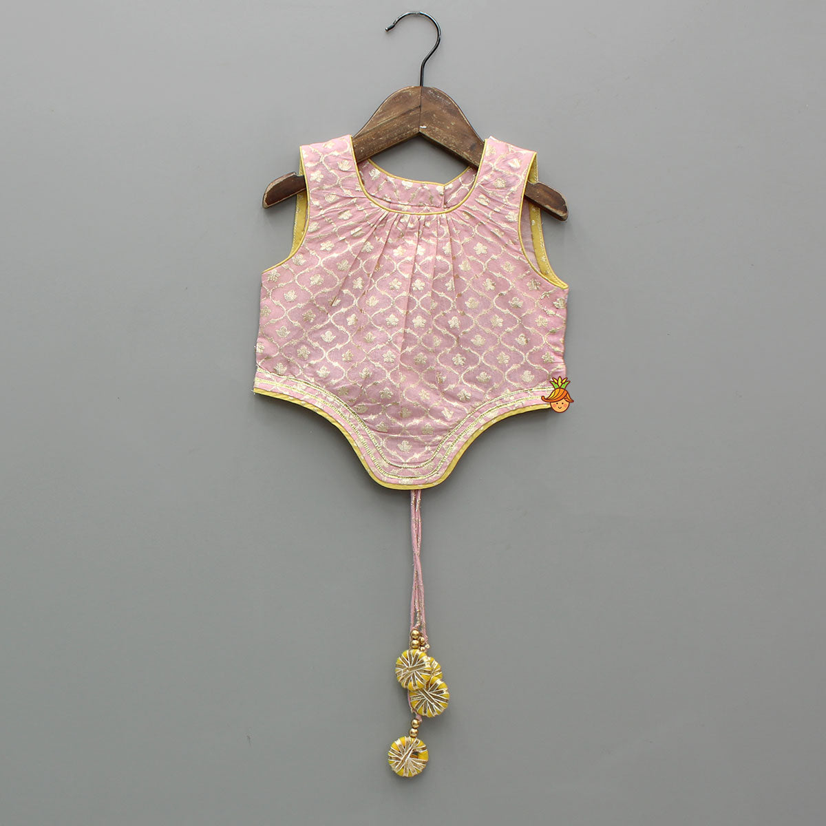 Pink Brocade Top With Yellow Chanderi Lehenga And Dupatta