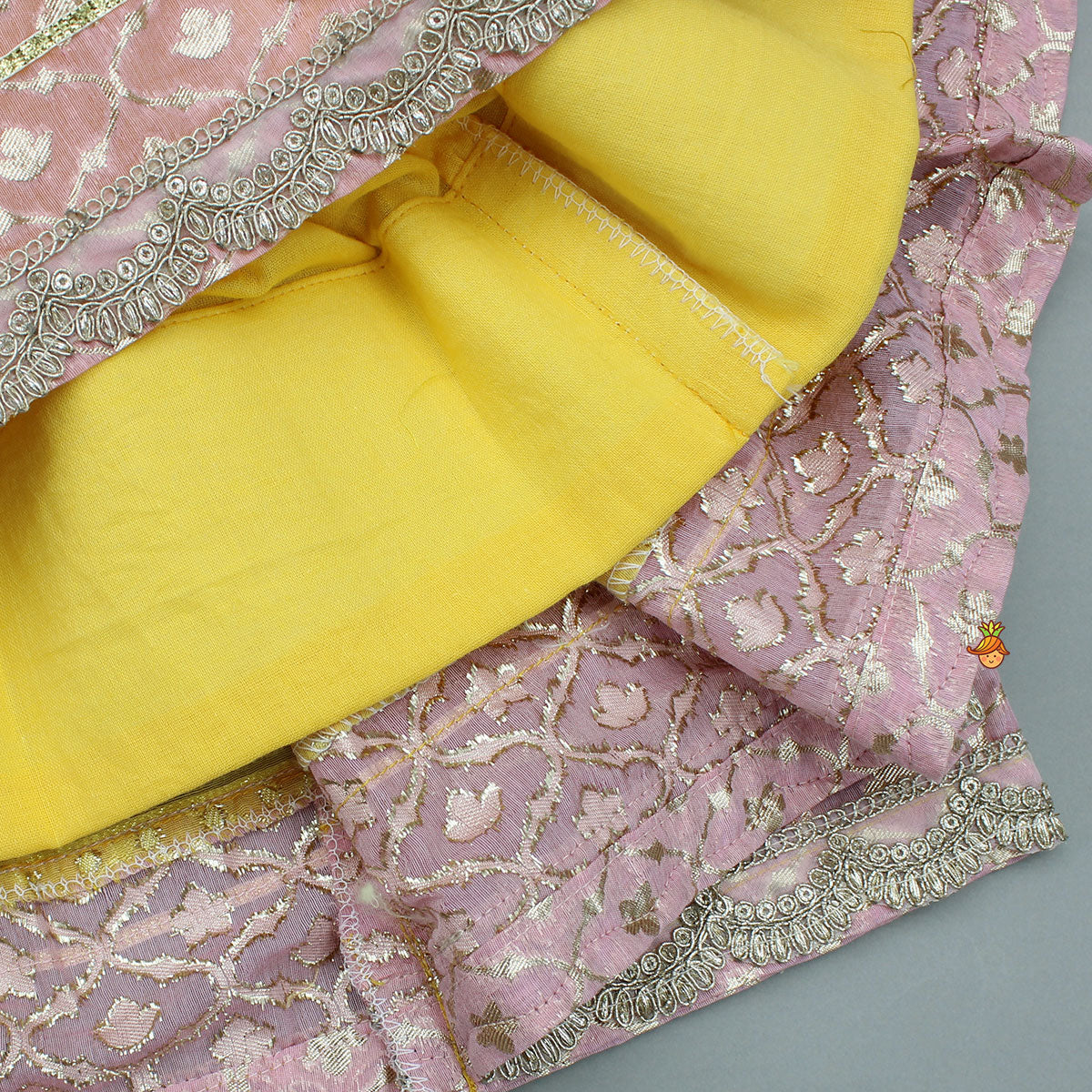 Pink Brocade Top With Yellow Chanderi Lehenga And Dupatta