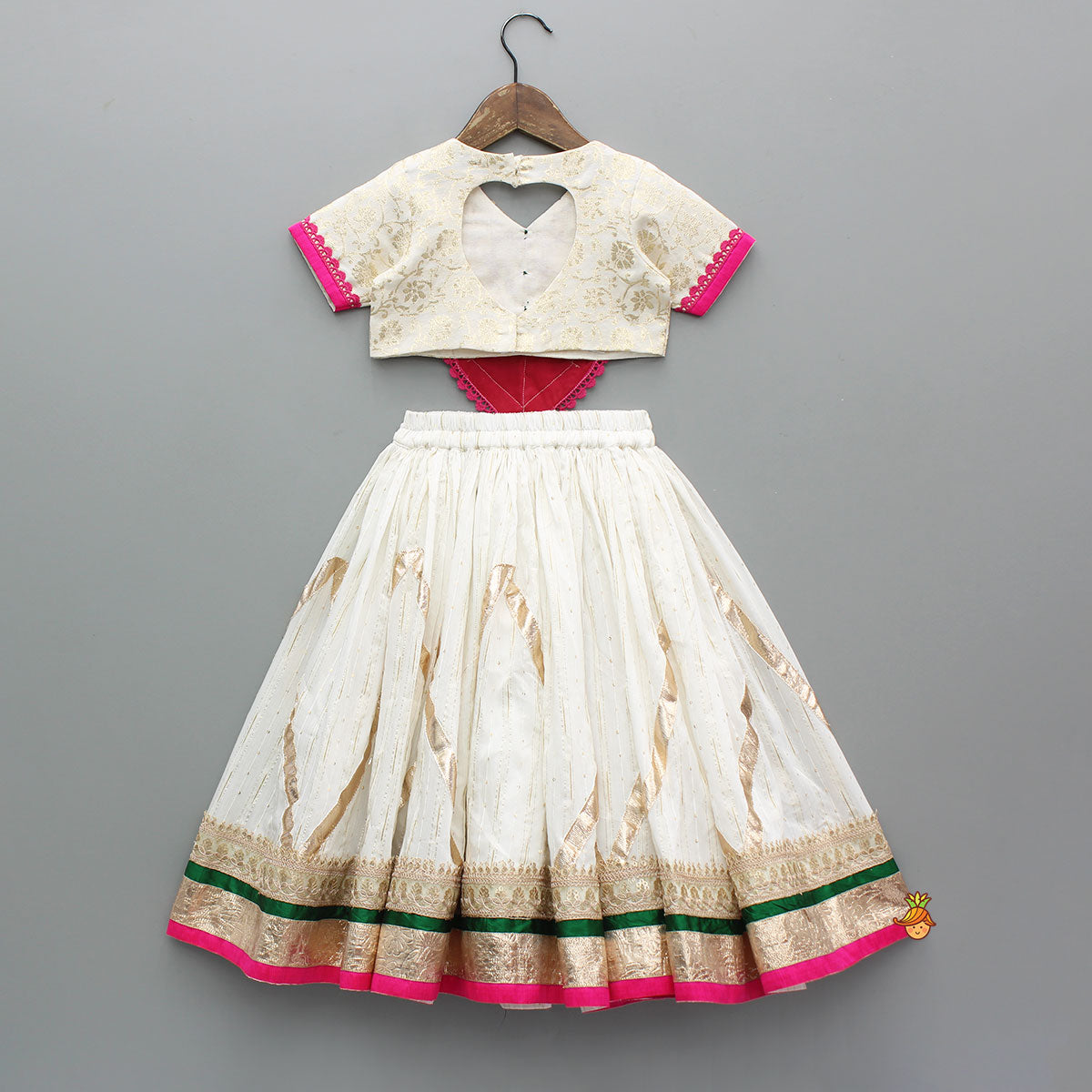 Off White Brocade Top With Lehenga And Dupatta