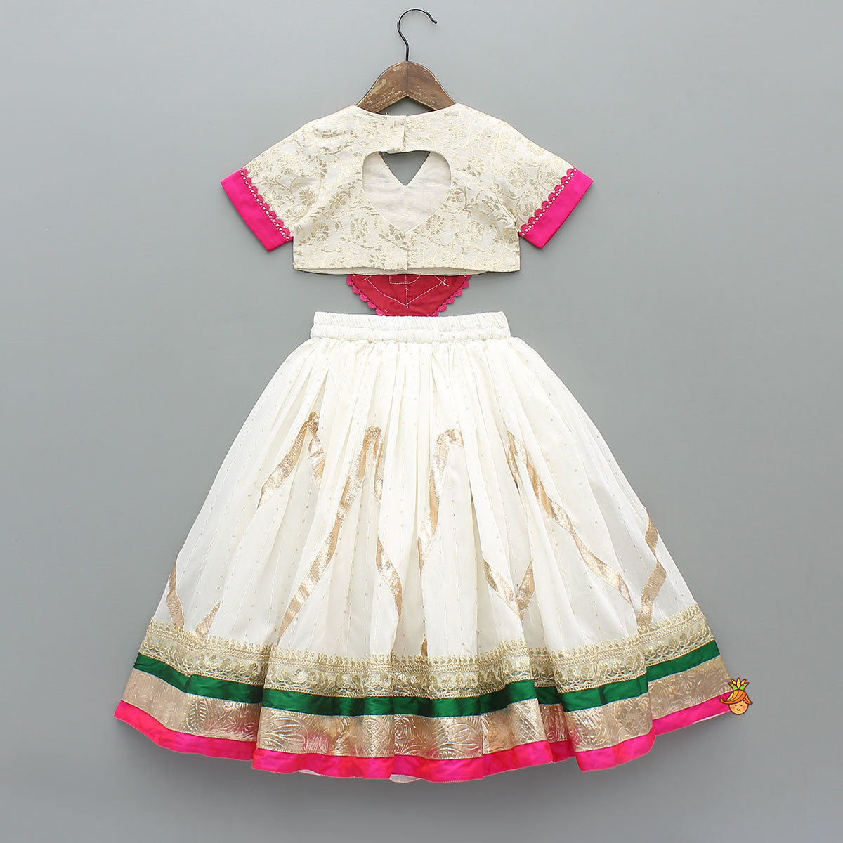 Off White Brocade Top With Lehenga And Dupatta