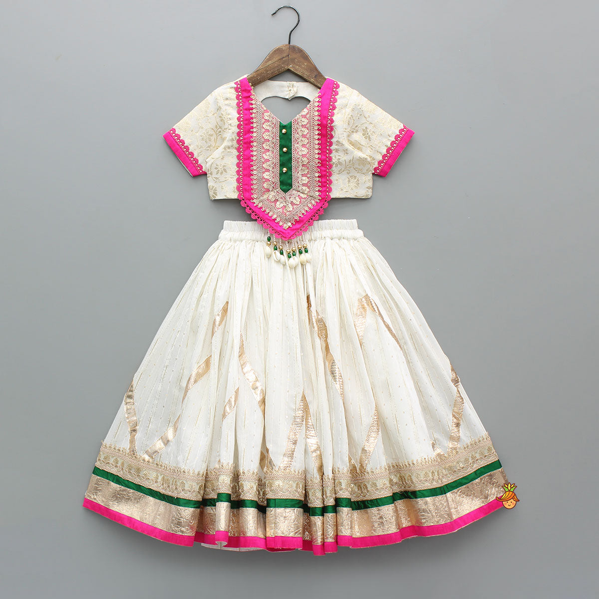 Off White Brocade Top With Lehenga And Dupatta