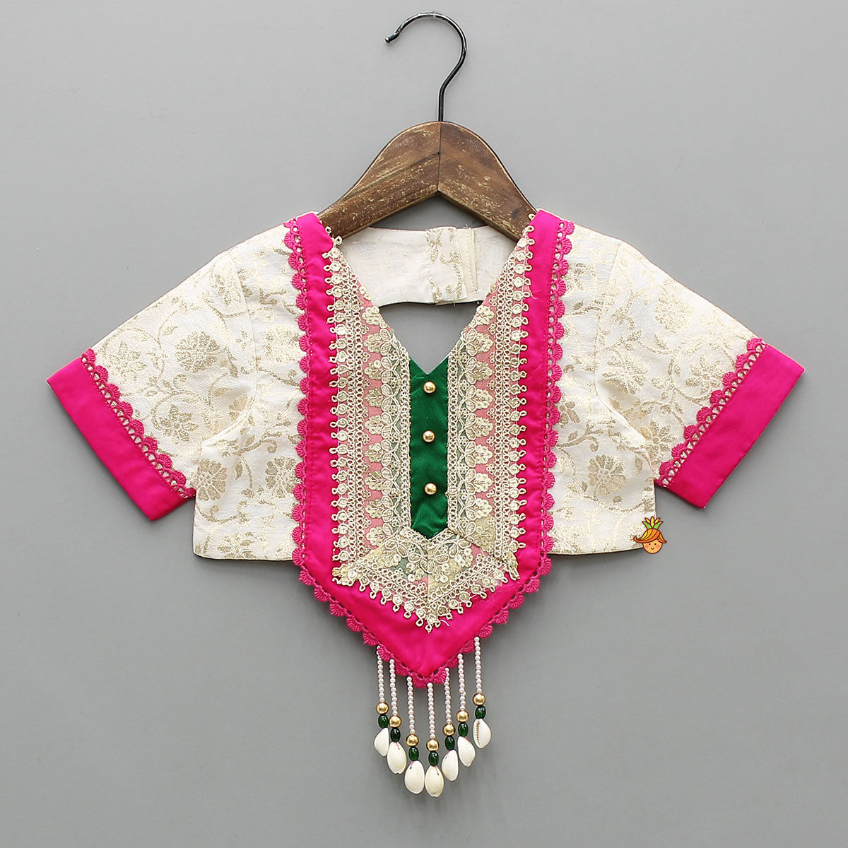 Off White Brocade Top With Lehenga And Dupatta