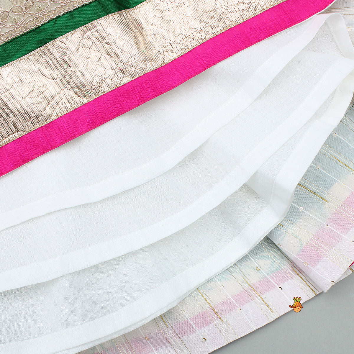 Off White Brocade Top With Lehenga And Dupatta