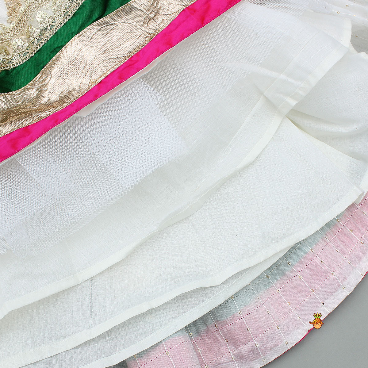 Off White Brocade Top With Lehenga And Dupatta