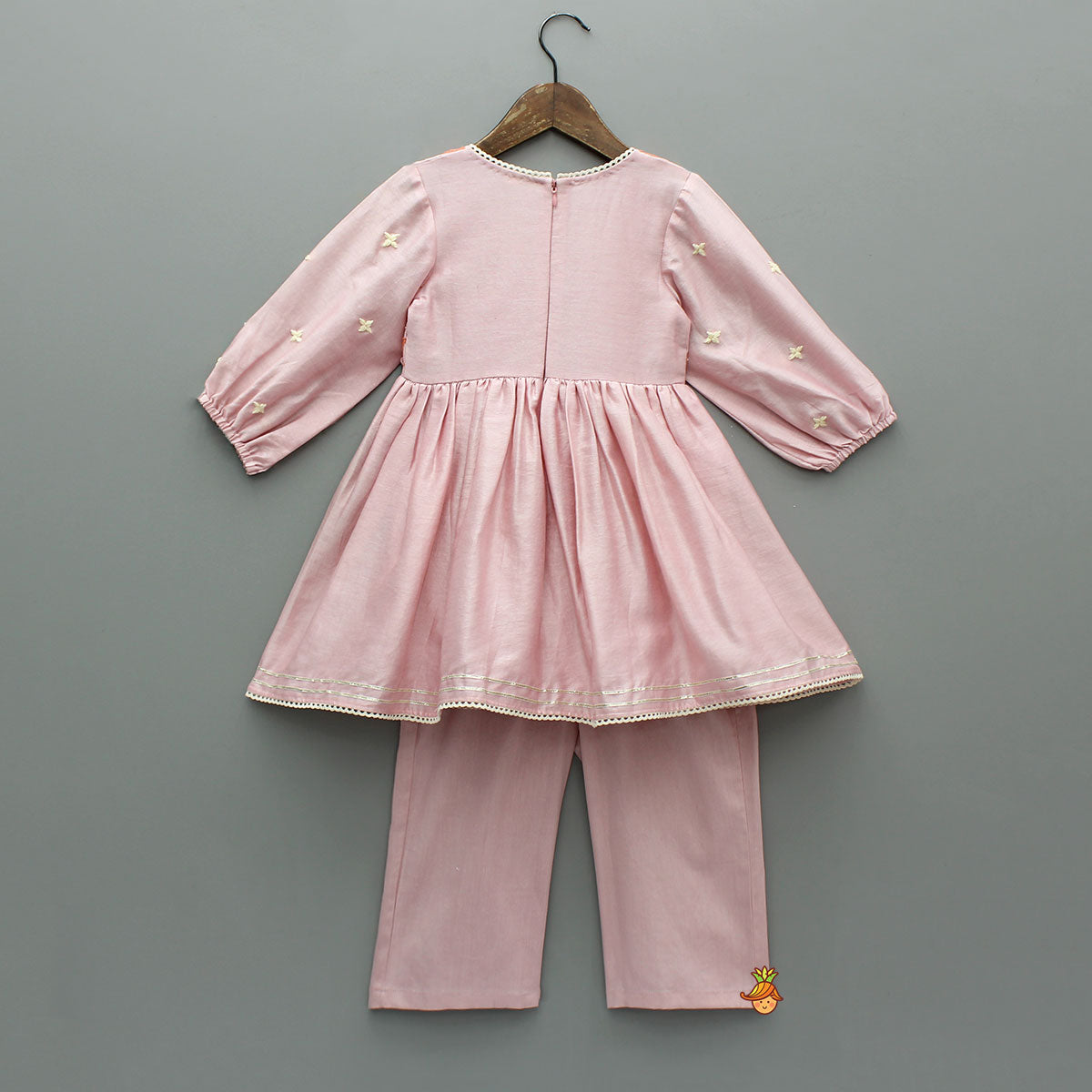 Thread Embroidered Pink Silk Kurti And Pant