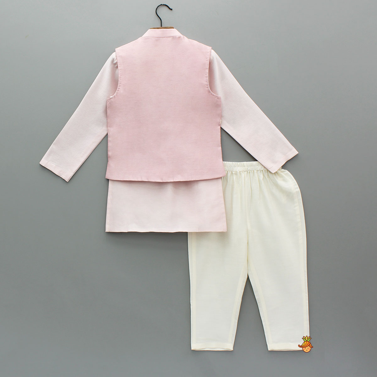 Pink Kurta With Hand Embroidered Jacket And Pyjama