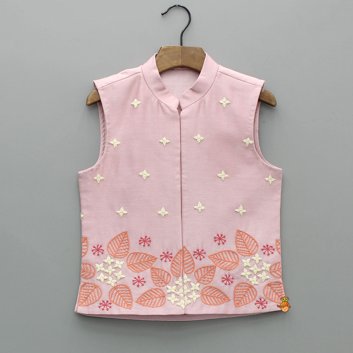 Pink Kurta With Hand Embroidered Jacket And Pyjama