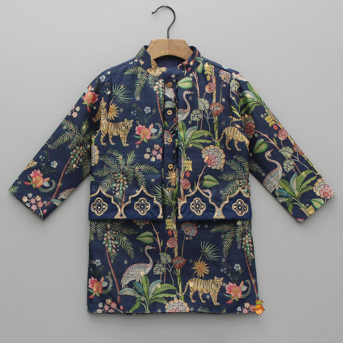 Jungle Printed Jacket Style Kurta With Pyjama