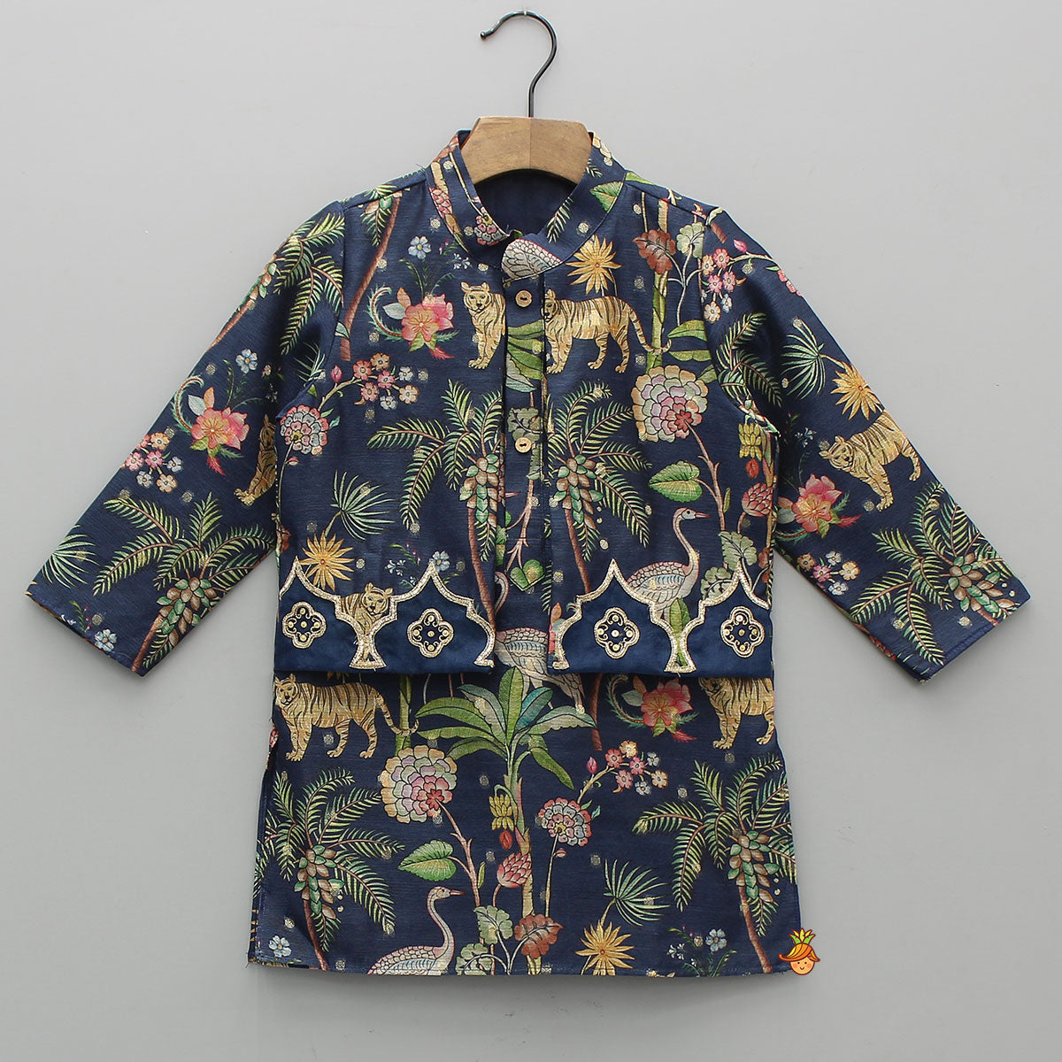 Jungle Printed Jacket Style Kurta With Pyjama