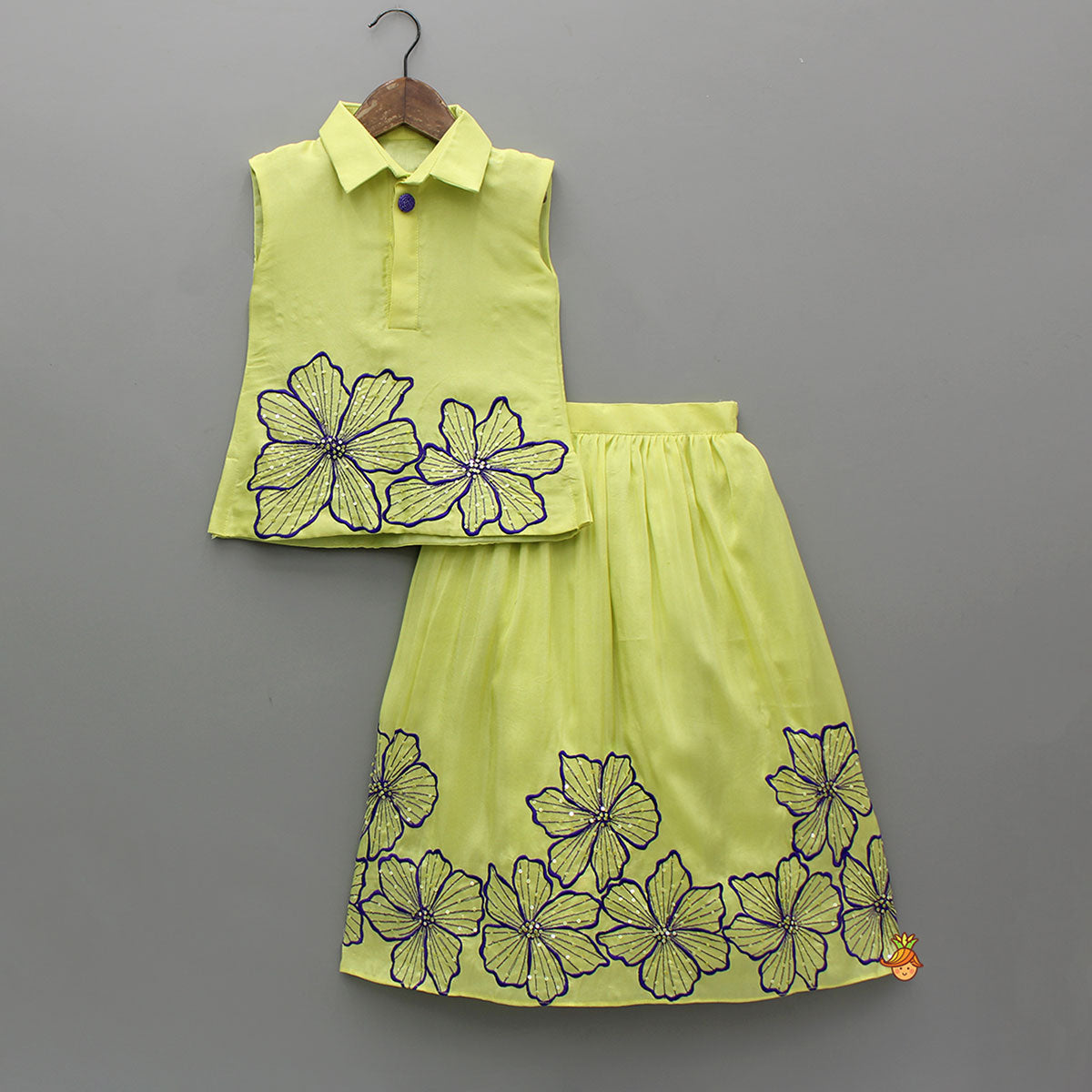 Floral Embroidered Shirt Style Top With Matching Lehenga