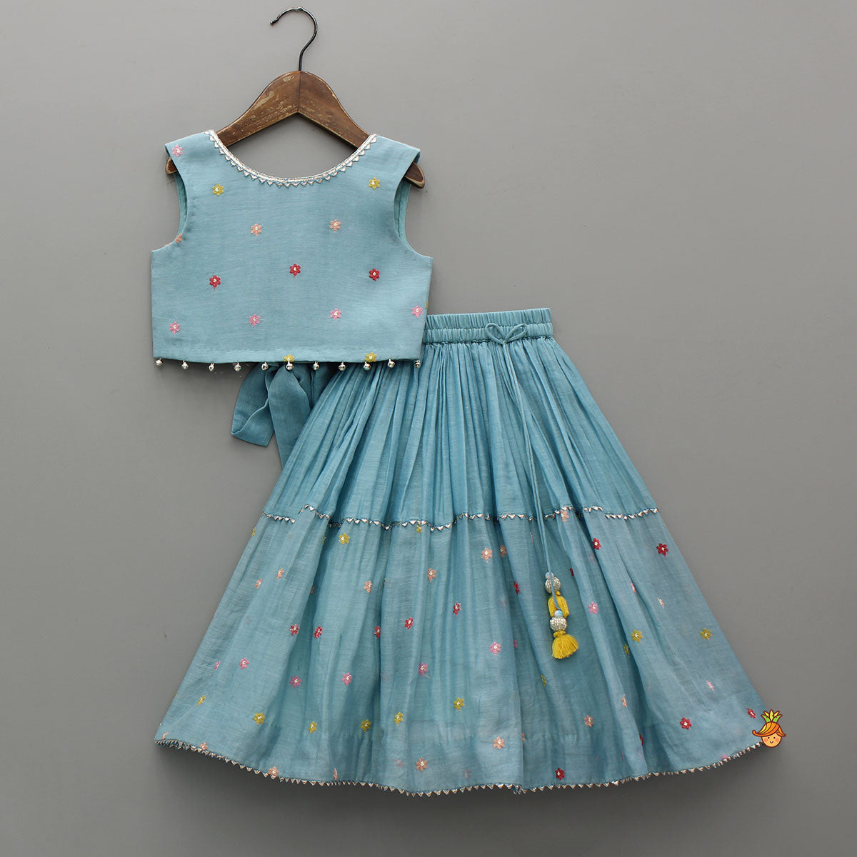Bells-Enhanced Blue Top And Lehenga