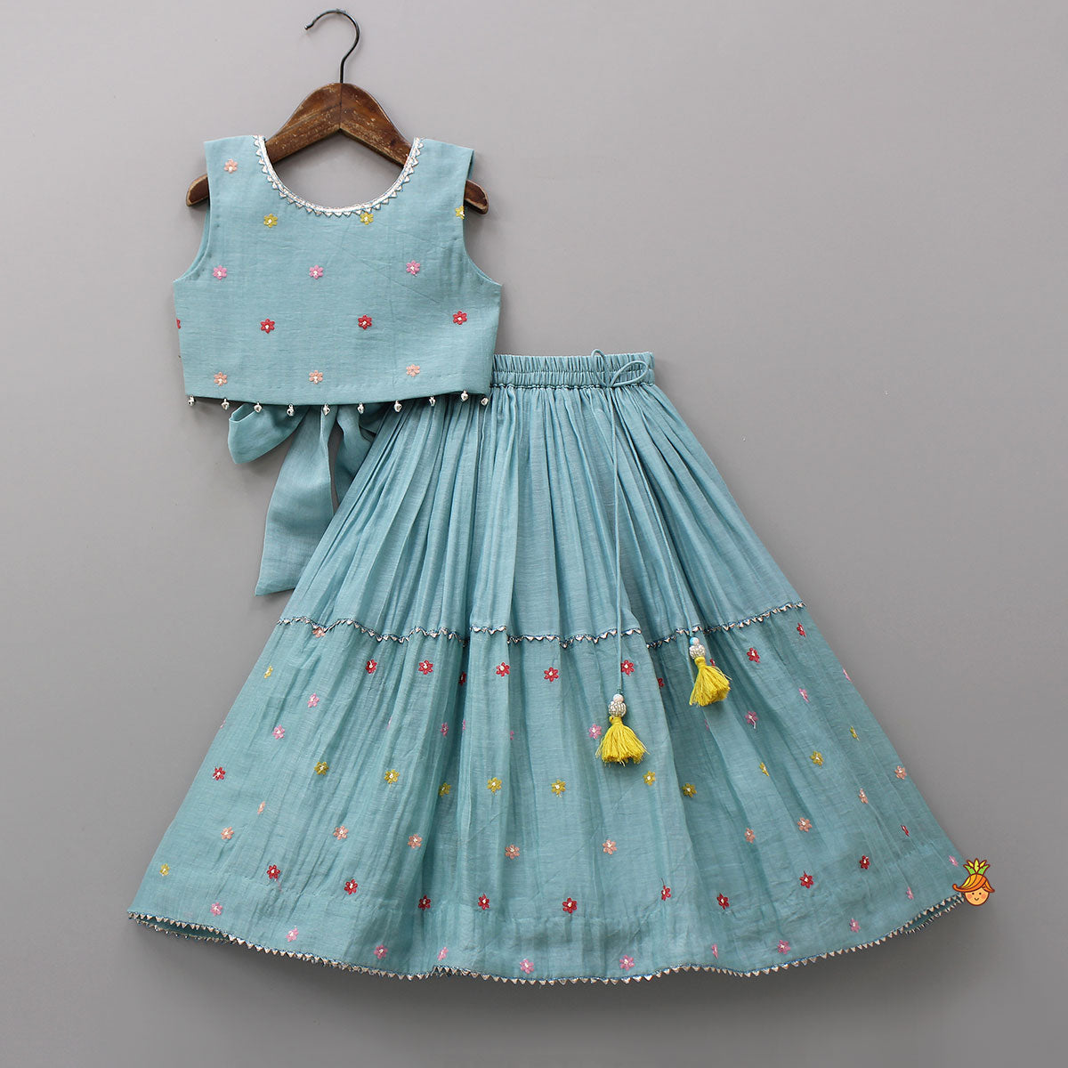 Bells-Enhanced Blue Top And Lehenga