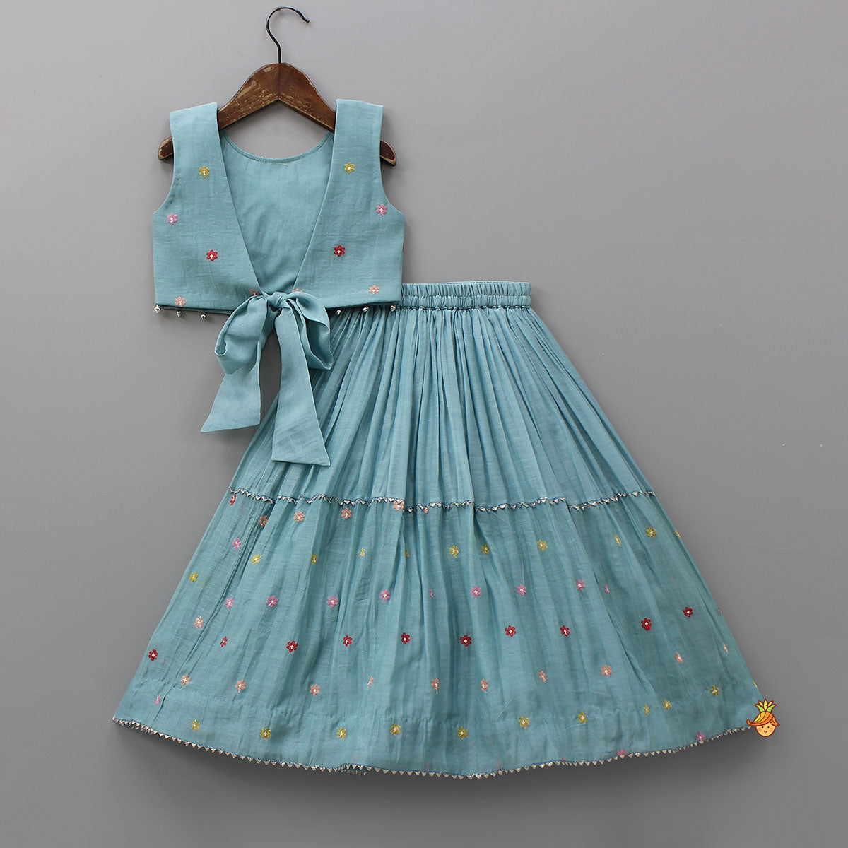 Bells-Enhanced Blue Top And Lehenga