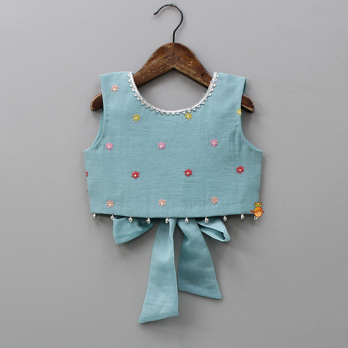 Bells-Enhanced Blue Top And Lehenga