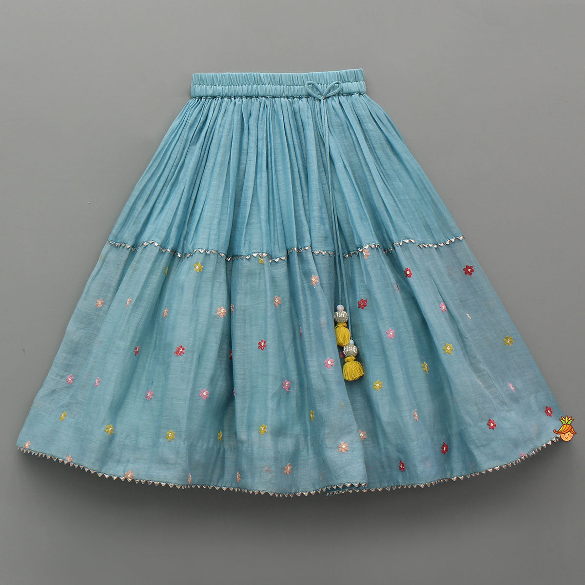 Bells-Enhanced Blue Top And Lehenga