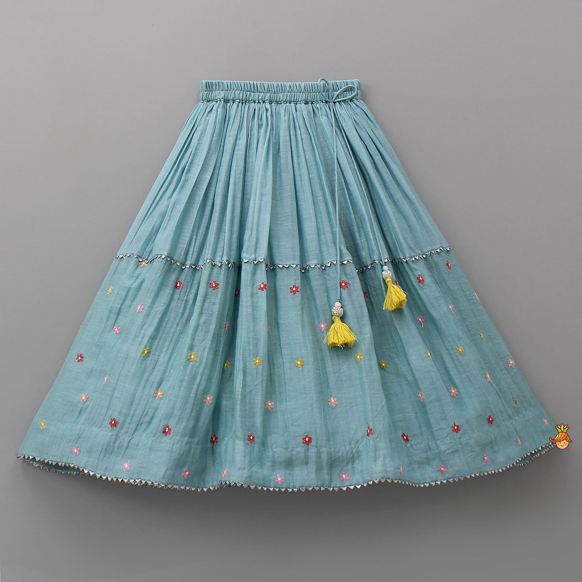 Bells-Enhanced Blue Top And Lehenga