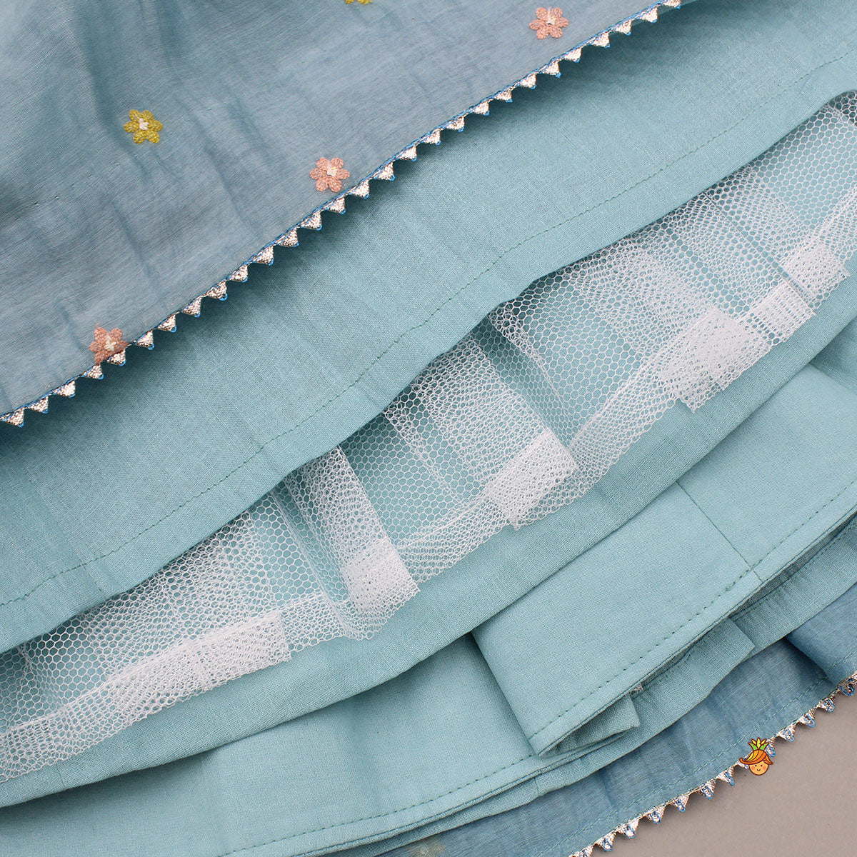 Bells-Enhanced Blue Top And Lehenga