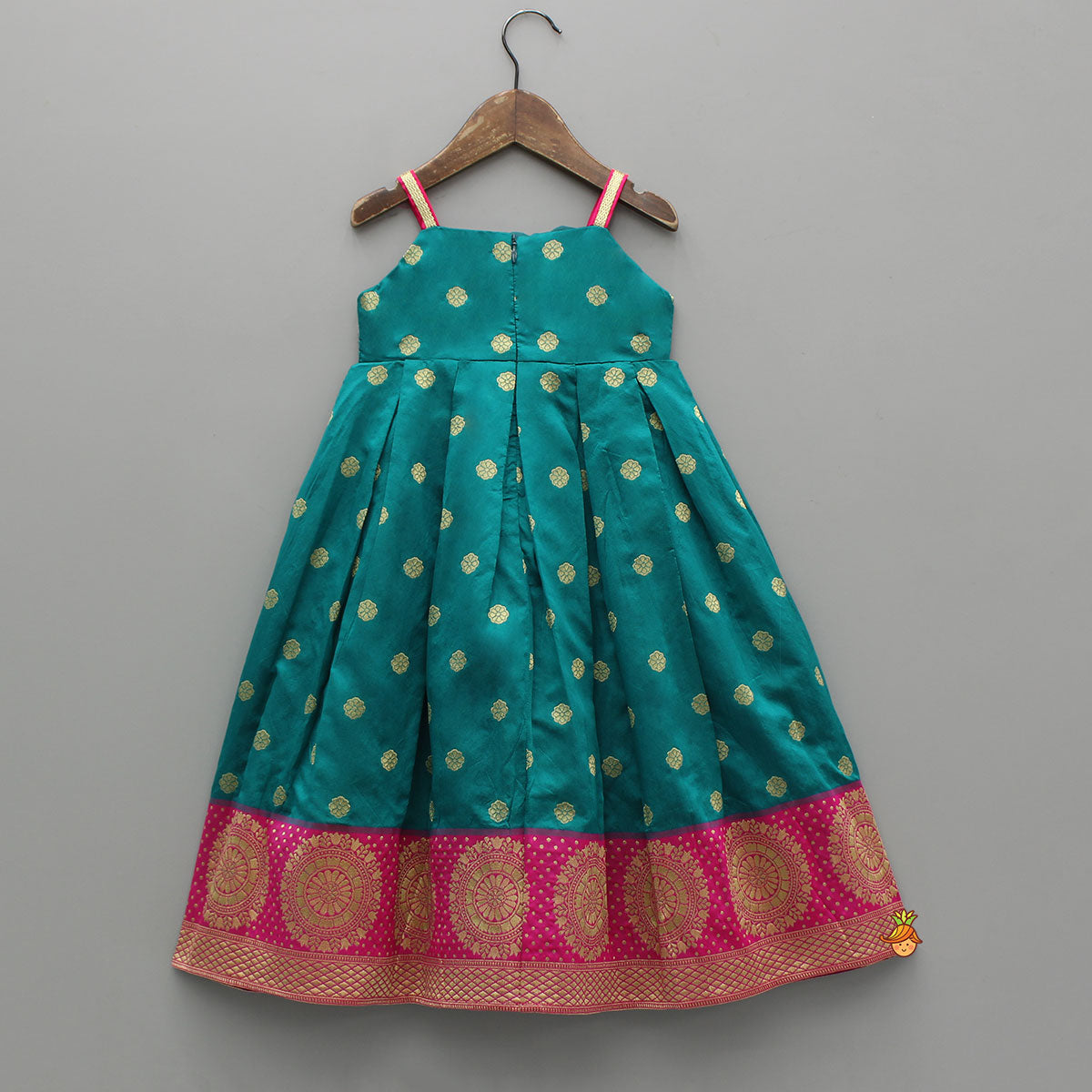 Strappy Brocade Dress With Pink Brocade Bow Detailing