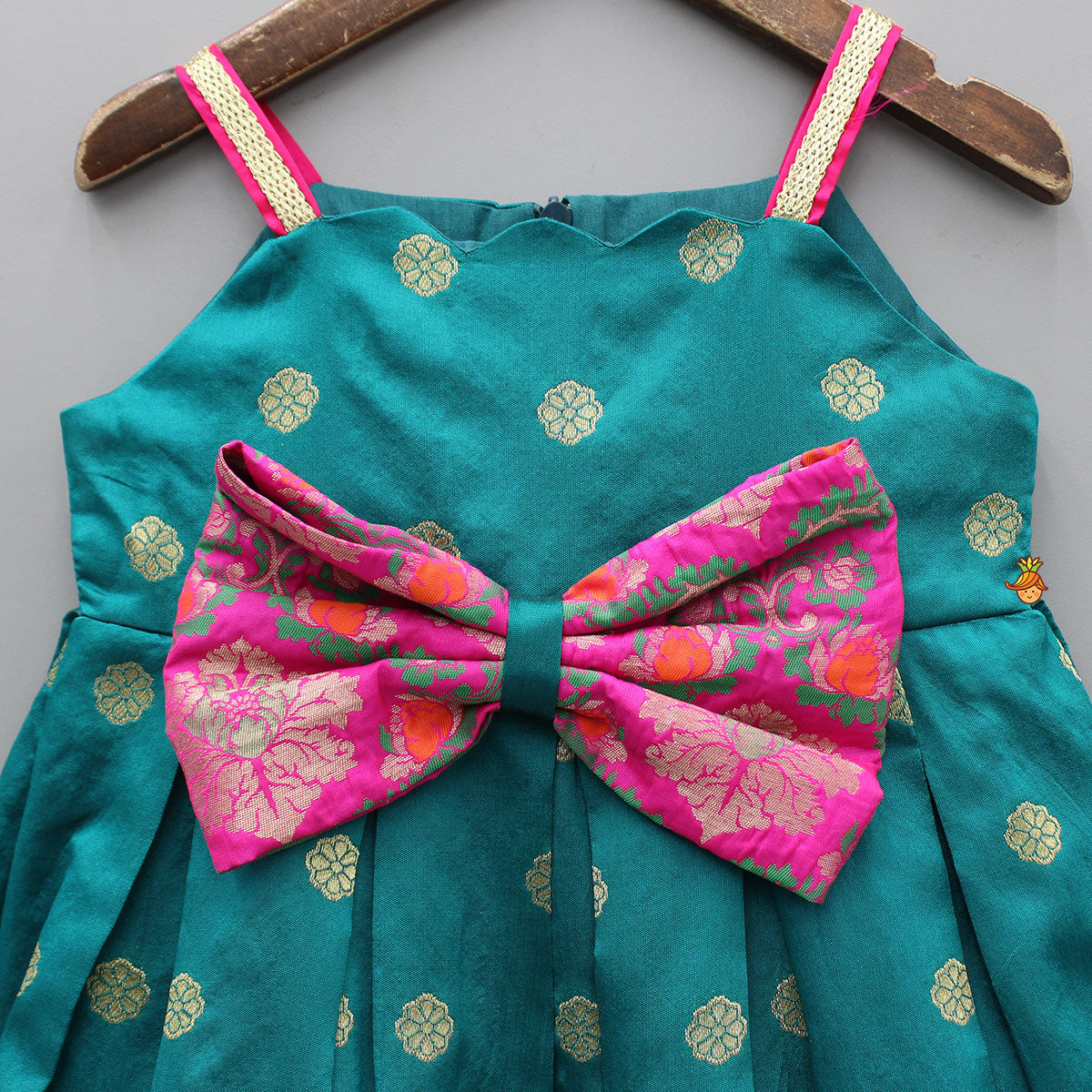 Strappy Brocade Dress With Pink Brocade Bow Detailing