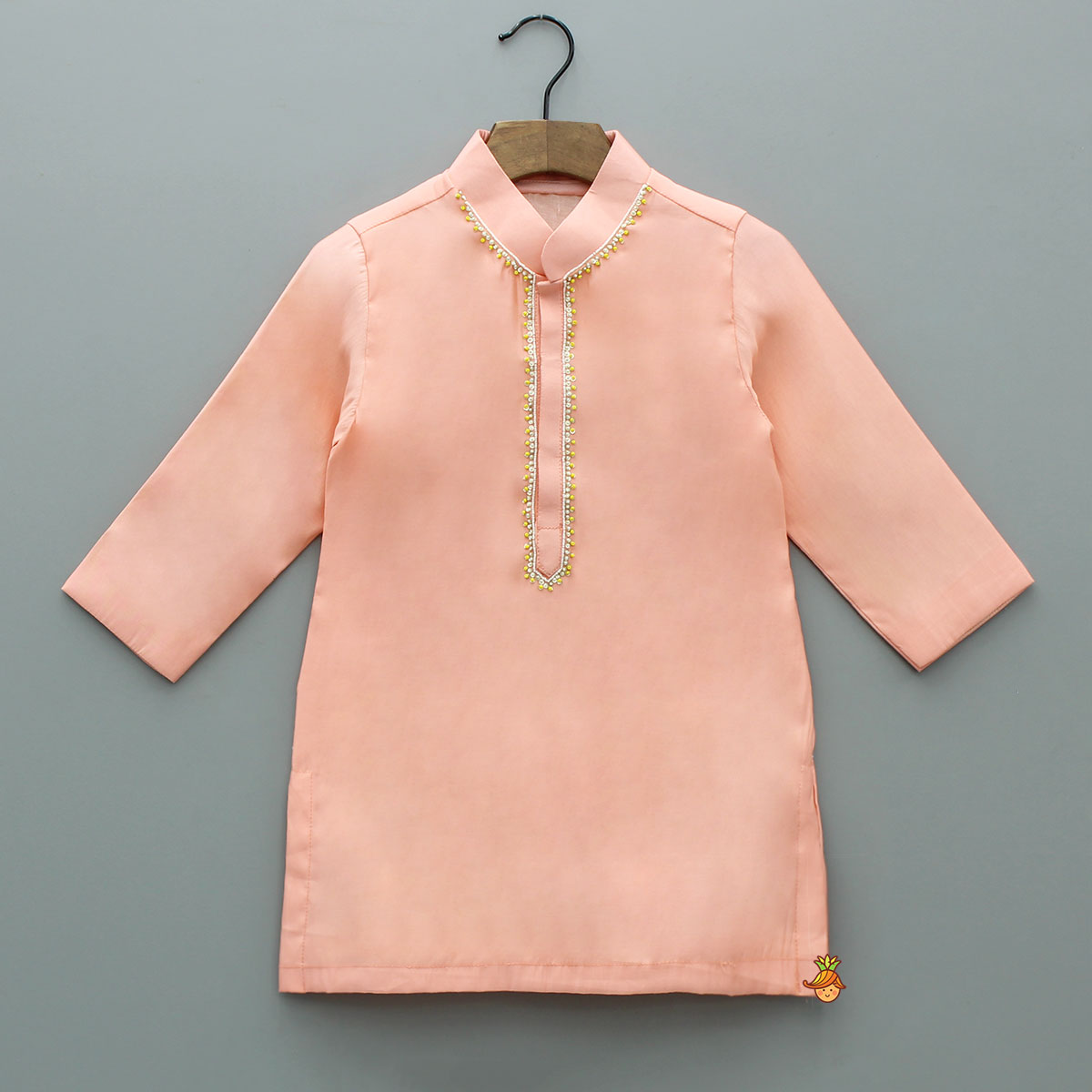 Ethnic Bead Detailed Kurta With Front Open Floral Jacket And Pyjama