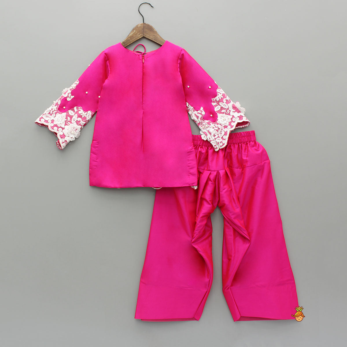 Floral Embroidered Applique Detailed Kurti With Farsi Salwar And Dupatta