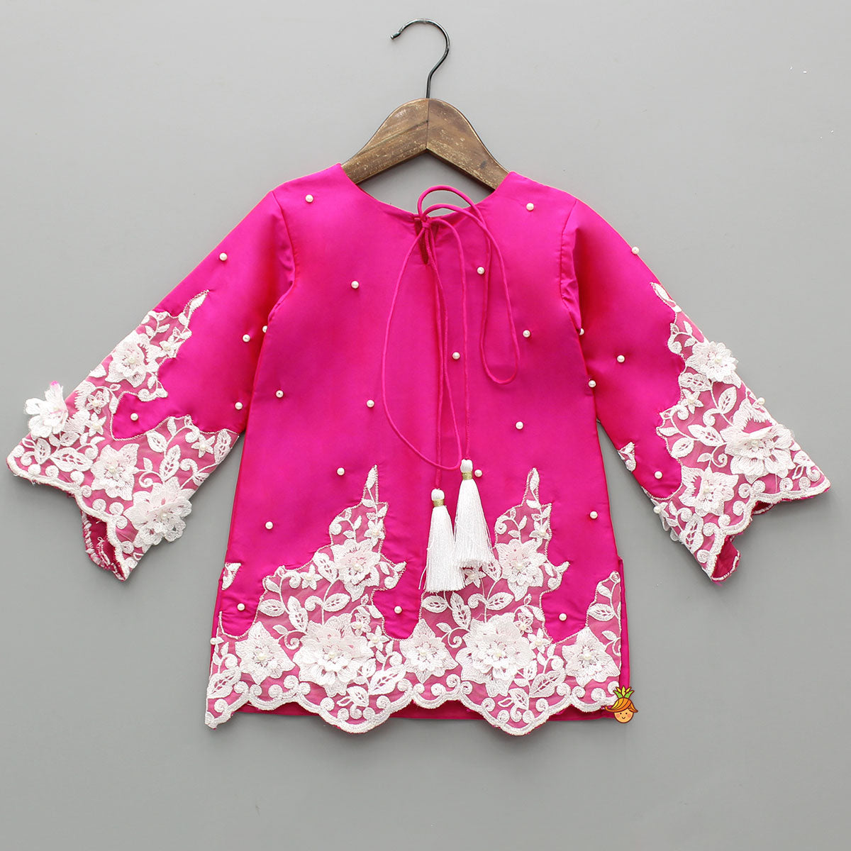 Floral Embroidered Applique Detailed Kurti With Farsi Salwar And Dupatta