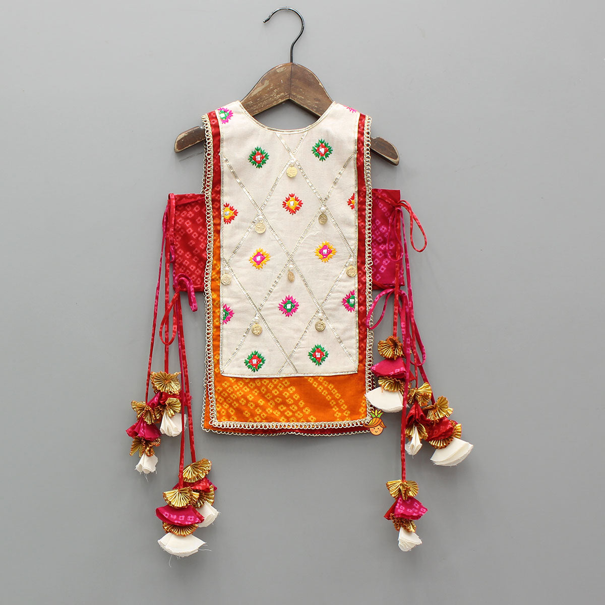 Stunning Bandhani Printed Embellished Top With Sharara And Dupatta