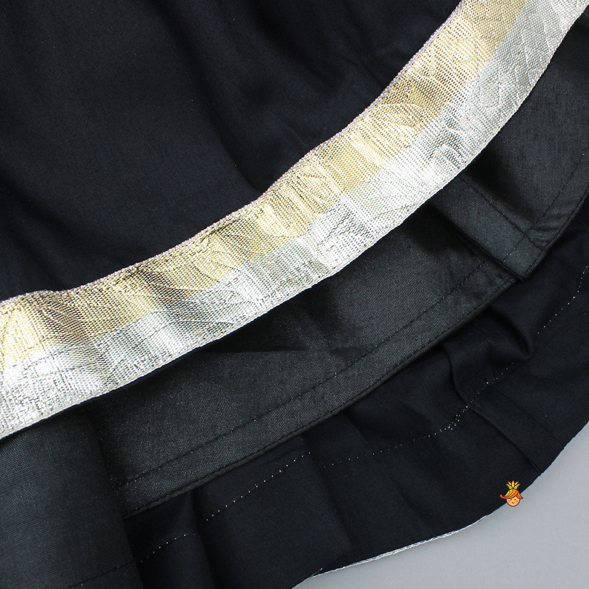Black Embellished Faux Mirror Embroidered Top With Tiered Lehenga And Dupatta With Bandana