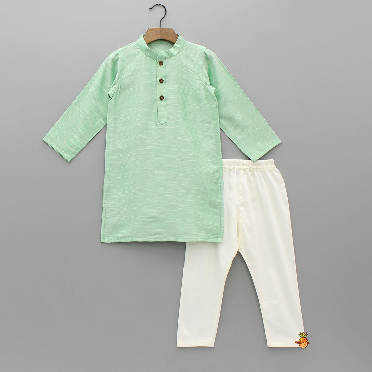 Green Ethnic Kurta With Floral Printed Jacket And Pyjama