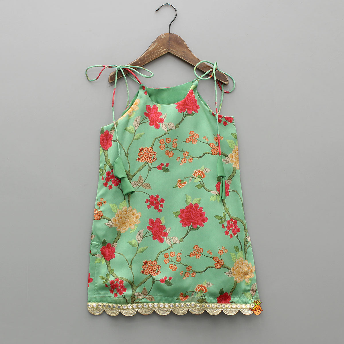 Floral Tie Up Kurti With Matching Sharara And Dupatta