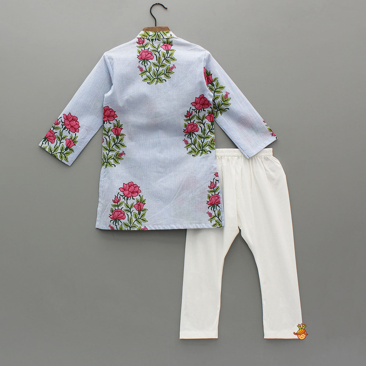 Floral Printed Striped Cotton Kurta With Pyjama